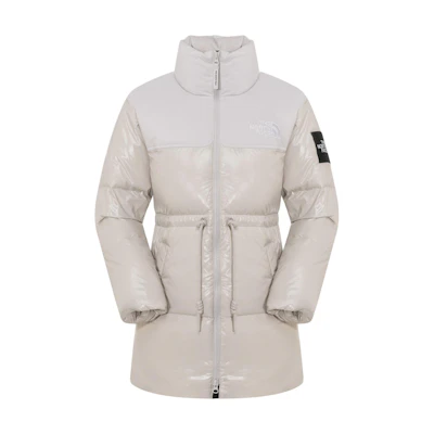 (Women) TNF Embroidered Logo Down Jacket Beige Full-Zip Mid Collar. NJ1DQ87K