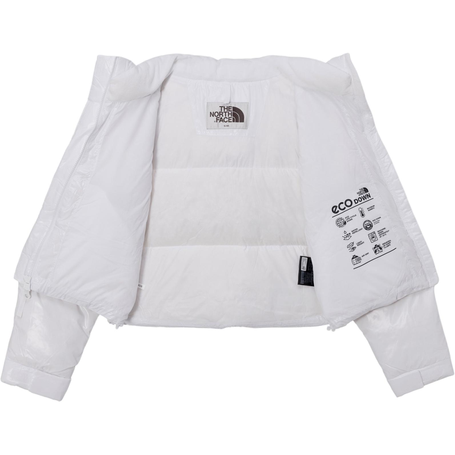 Lookbook (W) Chaqueta de Plumas con Capucha y Logo Brillante The North Face Blanca. NJ1DQ81K