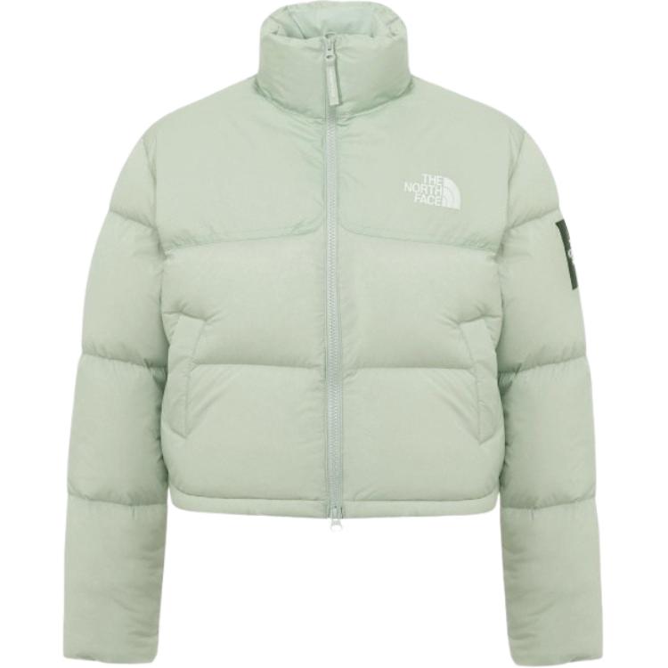 (Women) The North Face  Green Letter Print Stand Collar Down Jacket. NJ1DQ92L