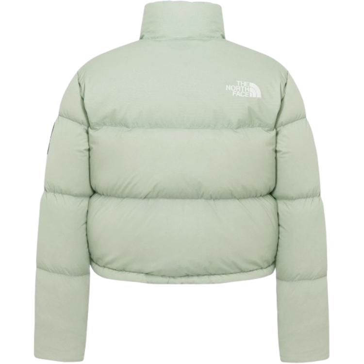 Lookbook (W) The North Face Chaqueta Acolchada Cuello Alto Verde con Letras Estampadas. NJ1DQ92L