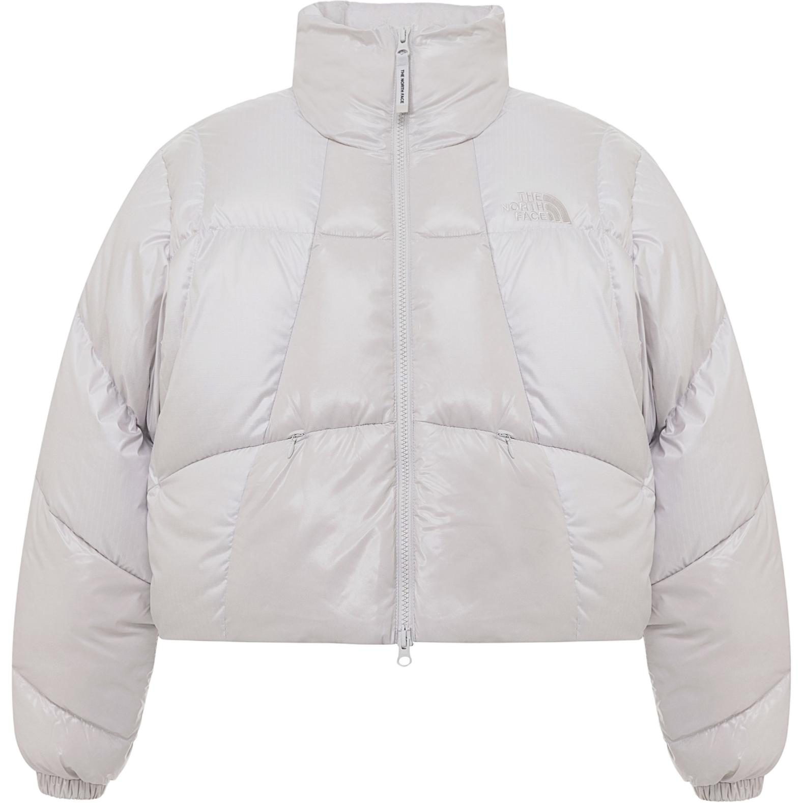 (Women) TNF  Grey Down Jacket Short Zip-Up Long Sleeve Solid Color. NJ1DQ82L