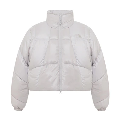 (Women) TNF Grey Down Jacket Short Zip-Up Long Sleeve Solid Color. NJ1DQ82L