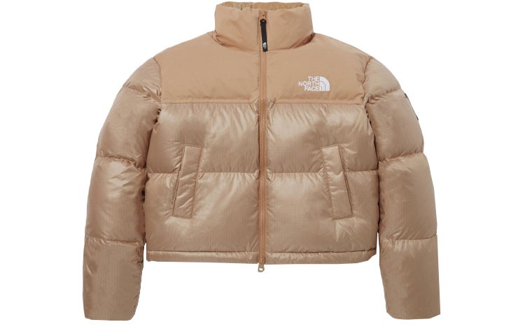 (Women) TNF  Novelty Nuptse Down Jacket Beige - Logo Embroidered Warm Coat. NJ1DP85N