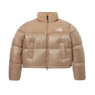 (Women) TNF Novelty Nuptse Down Jacket Beige - Logo Embroidered Warm Coat. NJ1DP85N
