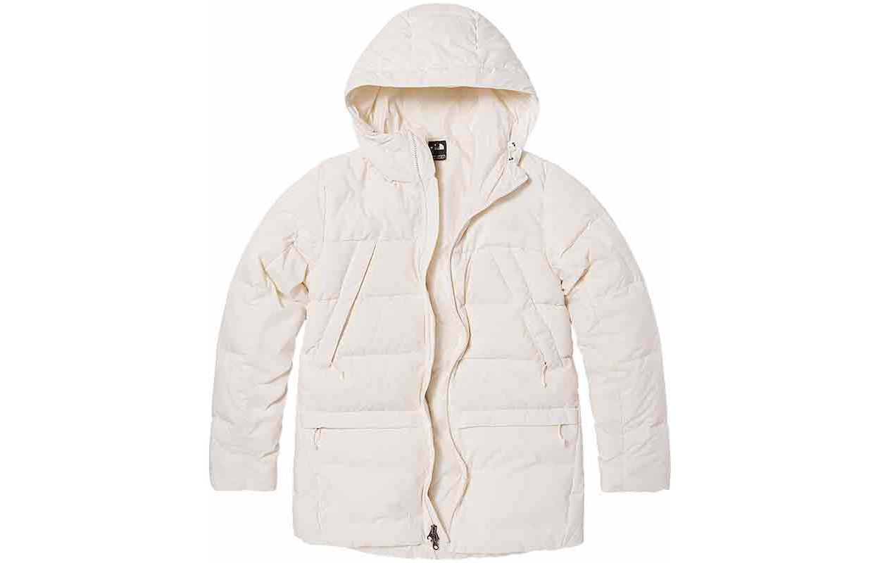 (Women) TNF  White Puffer Jacket with Logo and Zip Hoodie Design. NF0A7QSU-N3N