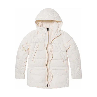 (Women) TNF White Puffer Jacket with Logo and Zip Hoodie Design. NF0A7QSU-N3N