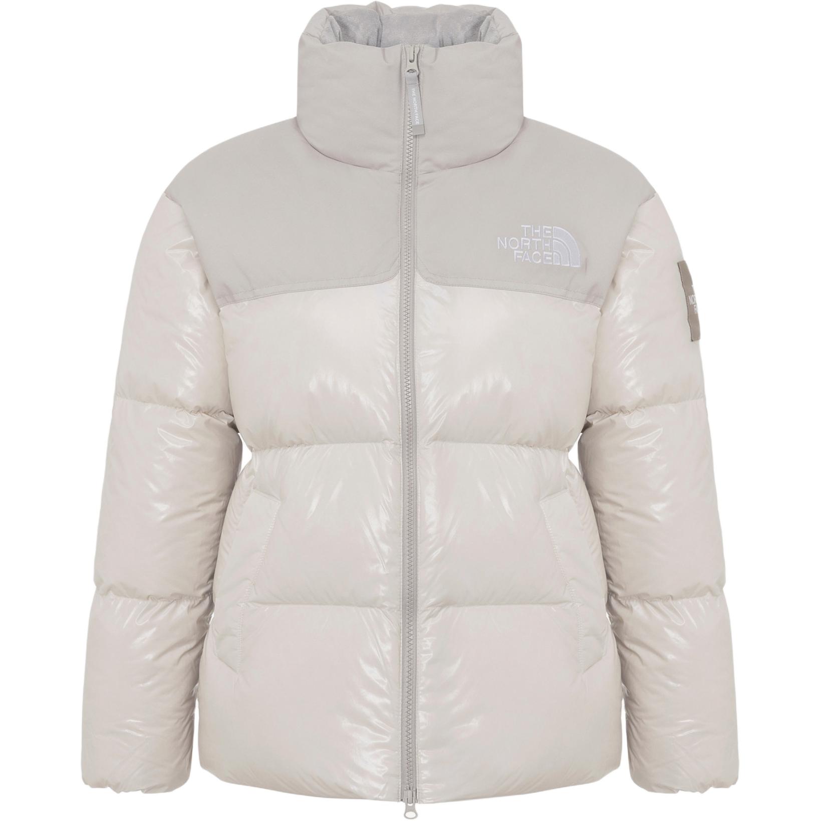 Order (W) 노스페이스 로고 디자인 라이트 그레이 지퍼 업 패딩 재킷. NJ1DQ96K