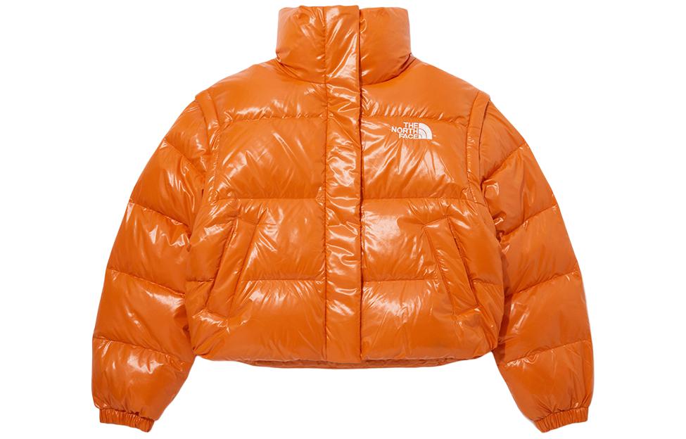 (Women) TNF Feather Down Letter Logo Print Zip Jacket Orange NJ1DP86M