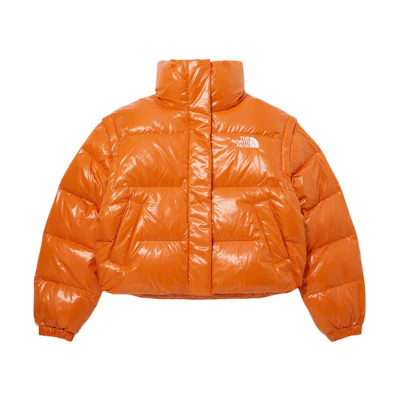 (Women) TNF Feather Down Letter Logo Print Zip Jacket Orange NJ1DP86M