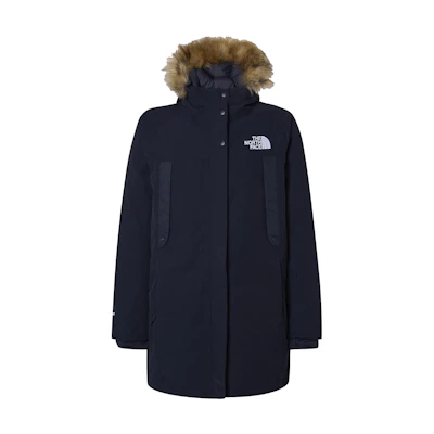 (Women) TNF FW21 Long Hooded Down Coat with Fur Trim Navy Blue Winter Jacket NF0A4R3J-RG1