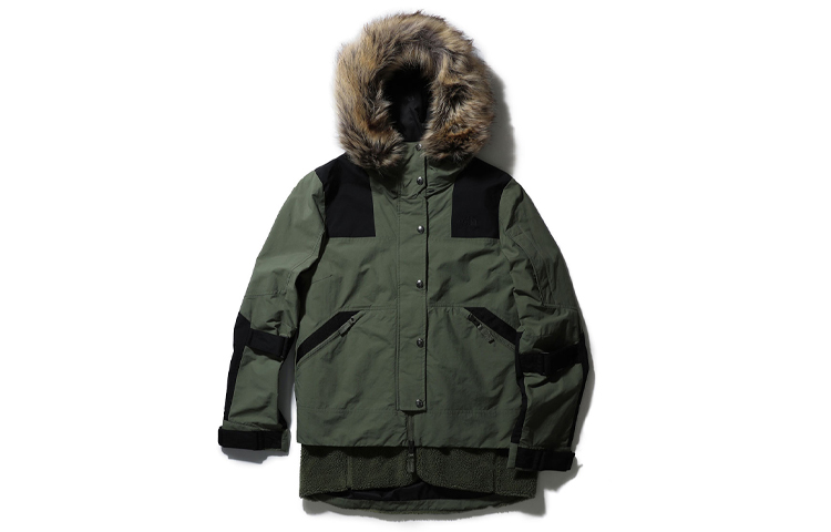 (Women) TNF Green Hooded Jacket with Zipper and Faux Fur Collar NF0A46FP-ZCE