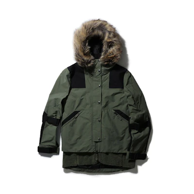 (Women) TNF Green Hooded Jacket with Zipper and Faux Fur Collar NF0A46FP-ZCE