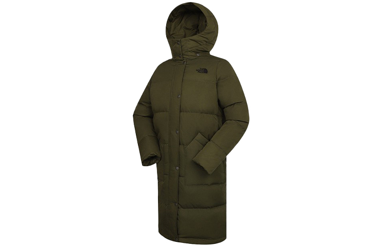 (Women) TNF Green Water-Resistant Hooded Down Mid-Length Jacket NF0A4NBW-7D6