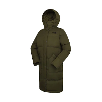 (Women) TNF Green Water-Resistant Hooded Down Mid-Length Jacket NF0A4NBW-7D6