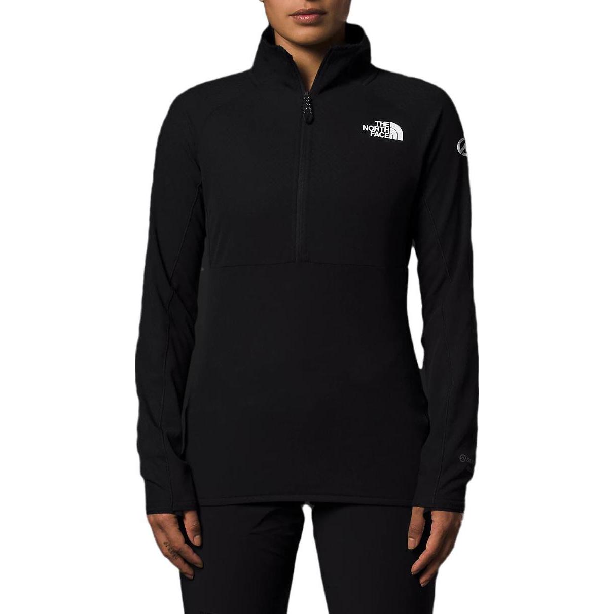 Lookbook (W) 노스페이스 하프집 로고 스탠드 칼라 스웻셔츠 블랙 NF0A5J8C-JK3