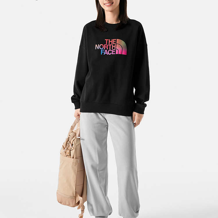 Lookbook (W) The North Face 復古黑色Logo印花圓領衛衣 NF0A86QD-JK3