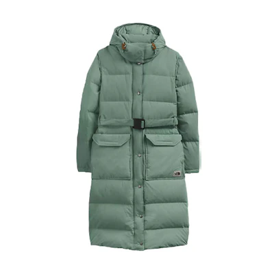 (Women) TNF Mid-Length Green Down Jacket with Logo NF0A5A9N-V1T