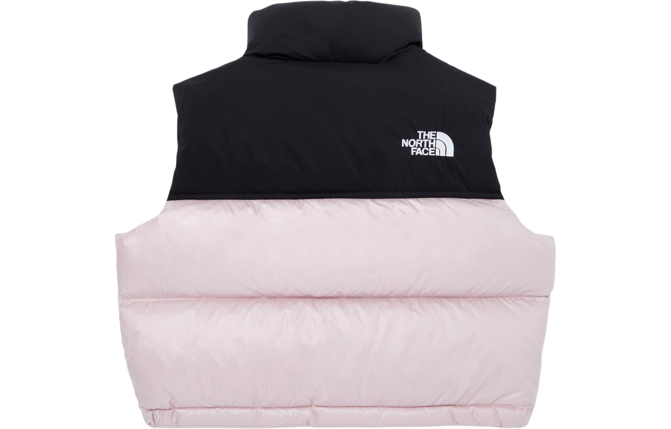Lookbook (W) 노스페이스 노벨티 눕시 컬러블록 핑크 다운 베스트 슬리브리스. NV1DQ80M