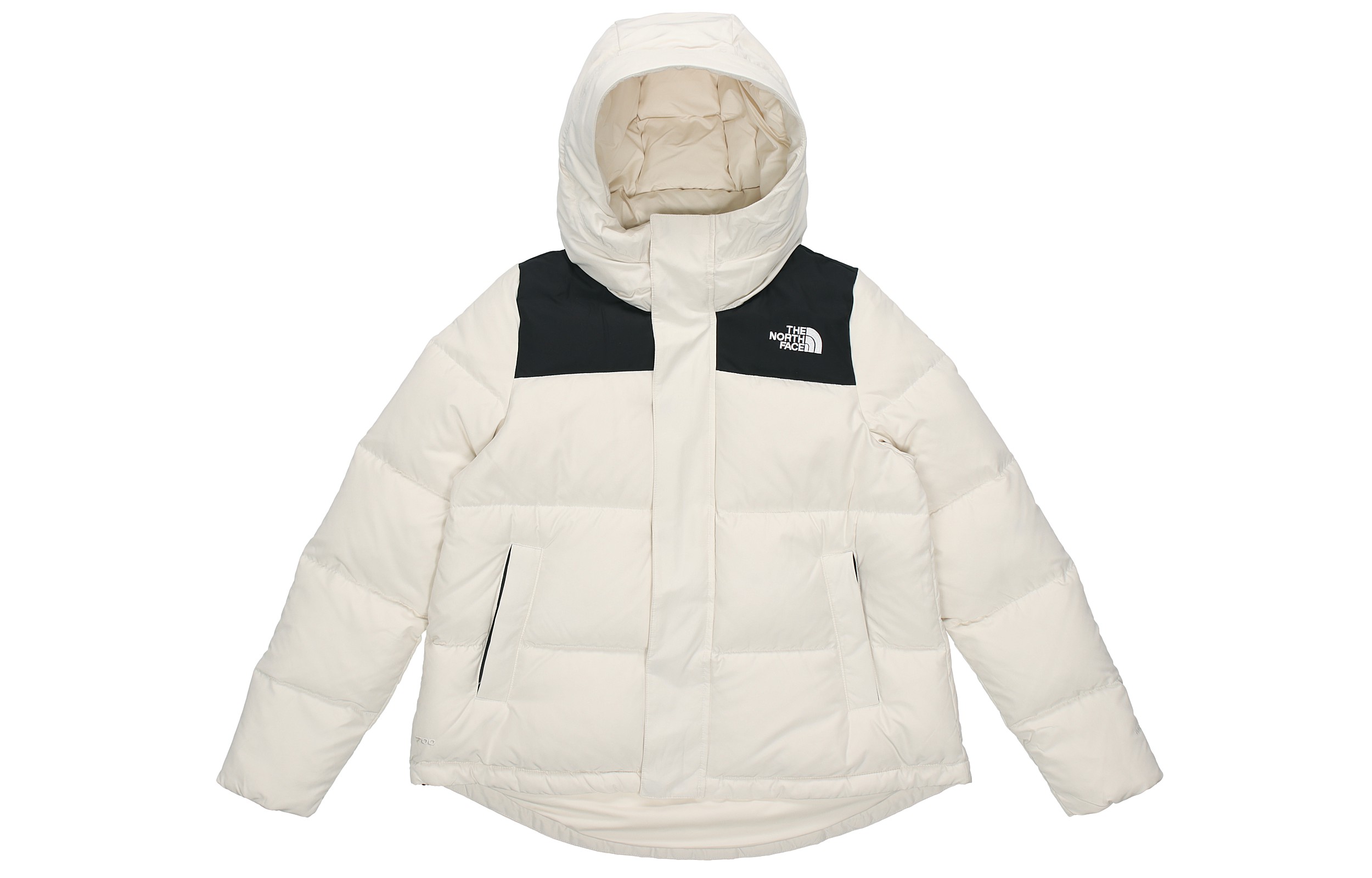 (Women) TNF Short Down Jacket, Windproof, Beige Winter Hooded Coat 4NEZ-11P