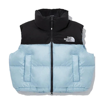 (Women) TNF SS23 Blue Black Colorblock Puffer Vest Sleeveless Zip. NV1DP80M