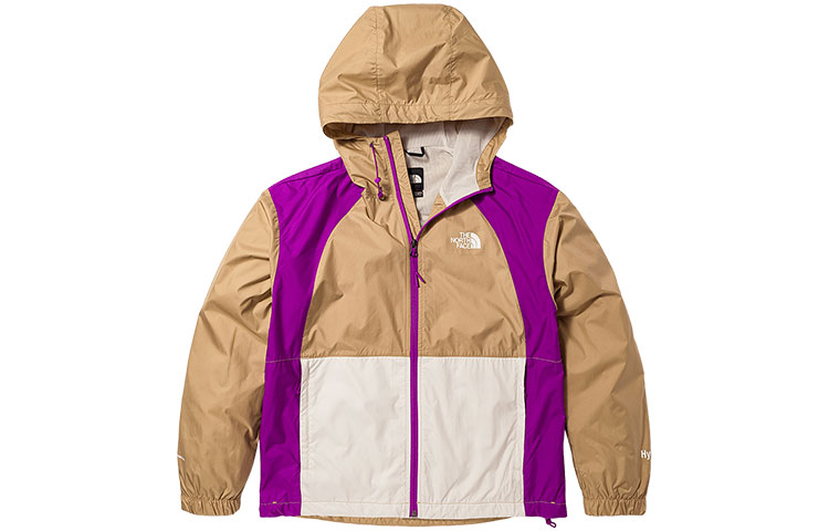 (Women) TNF Urban Exploration Colorblock Logo Hooded Windbreaker Jacket Khaki Women NF0A81O1-QK9