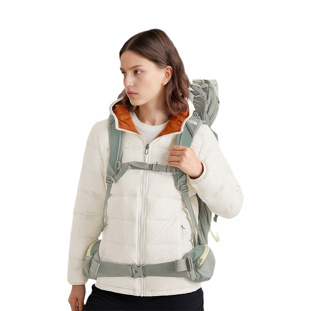 Lookbook (W) 北面都市探索双面防风白色羽绒服。 NF0A5AY2-9P6