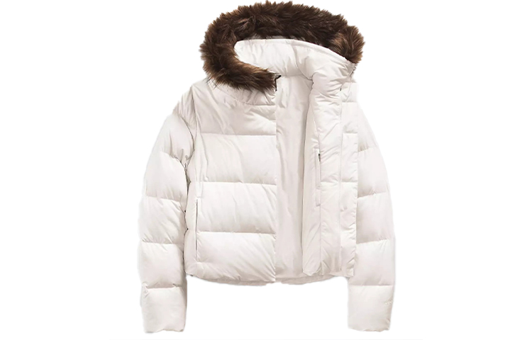 (Women) TNF White Logo Long-Sleeve Cropped Hooded Down Jacket NF0A5GDV-N3N