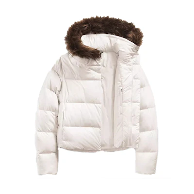 (Women) TNF White Logo Long-Sleeve Cropped Hooded Down Jacket NF0A5GDV-N3N