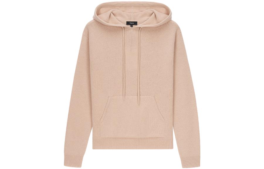 (Women) THEORY  Solid Pink Pullover Knit Hoodie with Drawstring. N0611711-VH8