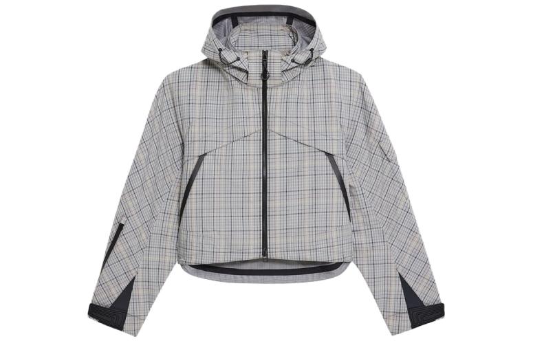 (Women) THEORY Designer Collaboration  Grey Black Plaid Hooded Jacket. N034107O-B1M