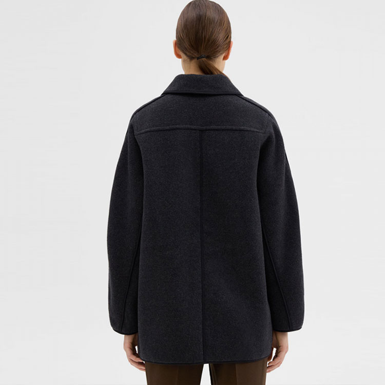 Shop (W) THEORY x Designer Kolaborasi Mantel Panjang Dua Sisi Abu-Arang. N091408O