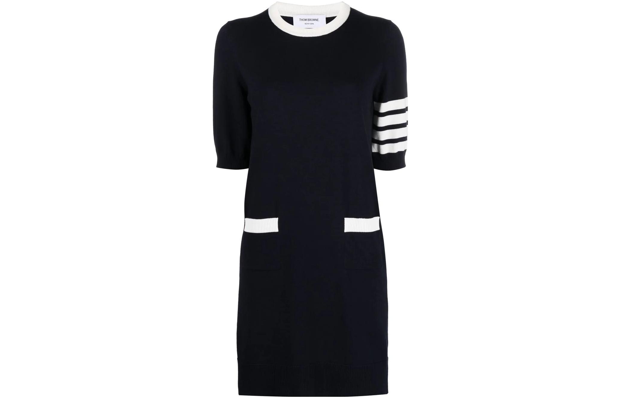 (Women) THOM BROWNE 4-Bar Stripe Short Sleeve Dress Women Navy Blue FKD152A-Y3006-415