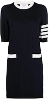 (Women) THOM BROWNE 4-Bar Stripe Short Sleeve Dress Women Navy Blue FKD152A-Y3006-415 (Women) THOM BROWNE 4-Bar Stripe Short Sleeve Dress Women Navy Blue FKD152A-Y3006-415