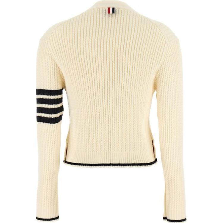 (Women) Thom Browne  Beige Cable Knit Single-Breasted Cardigan Sweater. FKC588A-Y1024-100 圖 3