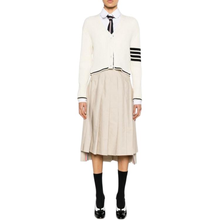 (Women) Thom Browne  Beige Cable Knit Single-Breasted Cardigan Sweater. FKC588A-Y1024-100 圖 4