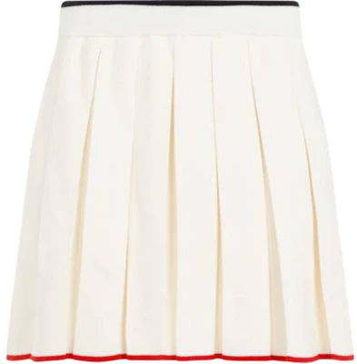 (W) THOM BROWNE Rok Pendek Beige Lipit Kasual dengan Desain Resleting. FKK132B-Y1037-100 Lookbook (W) THOM BROWNE Rok Pendek Beige Lipit Kasual dengan Desain Resleting. FKK132B-Y1037-100