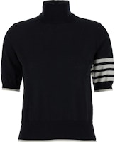 (Women) THOM BROWNE Black Colorblock Stripe Knit Turtleneck Short Sleeve Sweater FKA434D-Y1014-001 (Women) THOM BROWNE Black Colorblock Stripe Knit Turtleneck Short Sleeve Sweater FKA434D-Y1014-001