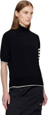 (W) THOM BROWNE 黑色撞色條紋針織高領短袖毛衣 FKA434D-Y1014-001 Shop (W) THOM BROWNE 黑色撞色條紋針織高領短袖毛衣 FKA434D-Y1014-001