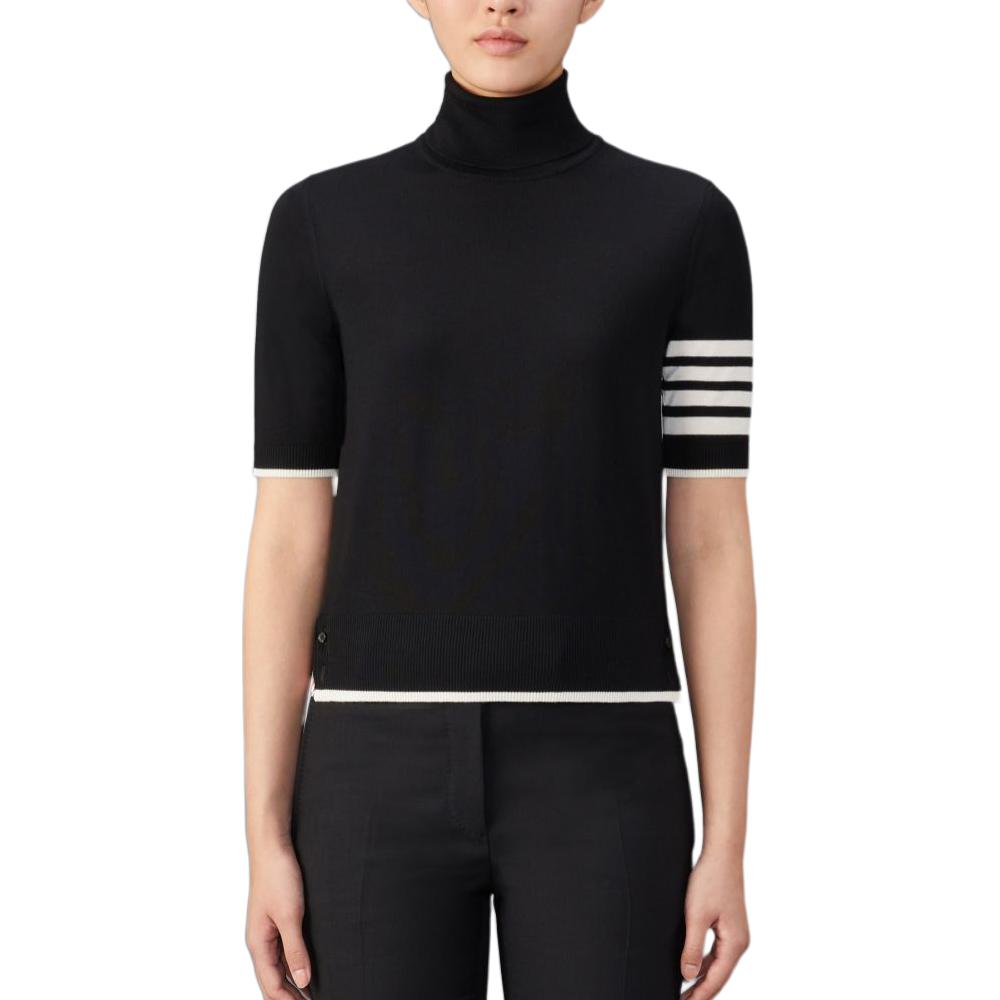 Purchase (W) THOM BROWNE 黑色撞色條紋針織高領短袖毛衣 FKA434D-Y1014-001