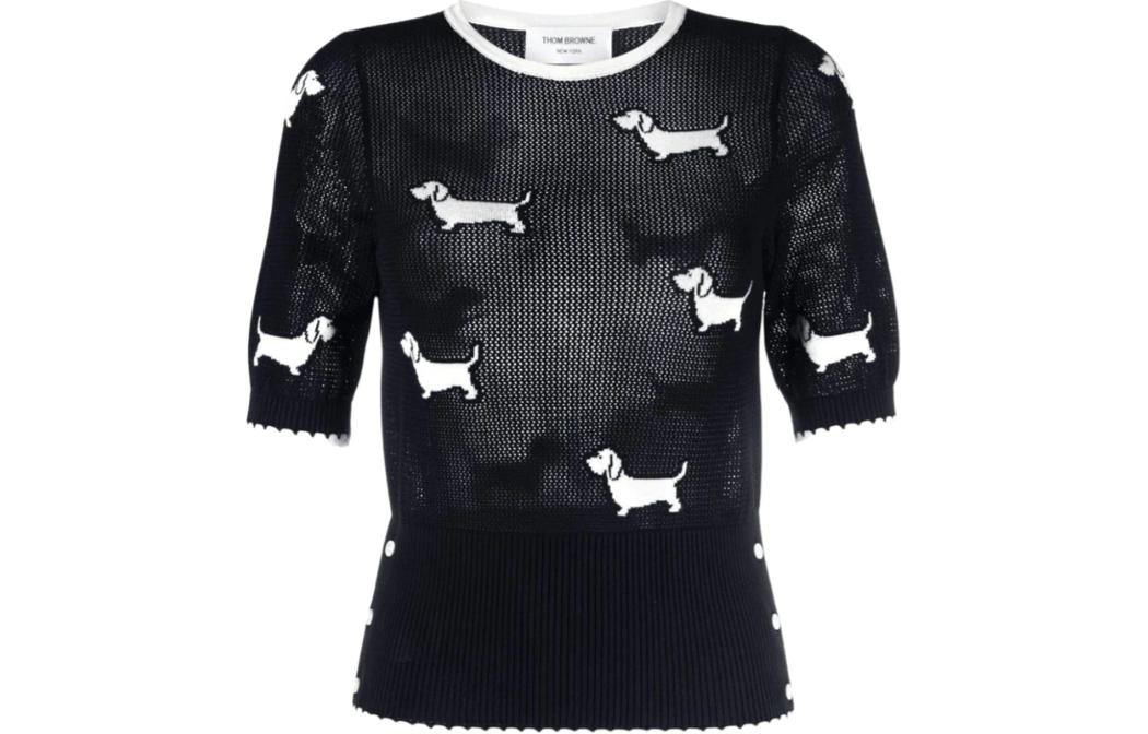 (Women) THOM BROWNE  Black Knit Short Sleeve Tee with Animal Graphic. FKA444A-Y3006-415 圖 2