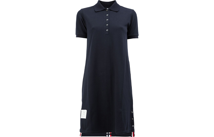 (Women) THOM BROWNE  Blue Printed Polo Collar Short Sleeve A-Line Dress. FJD027A-00050-415
