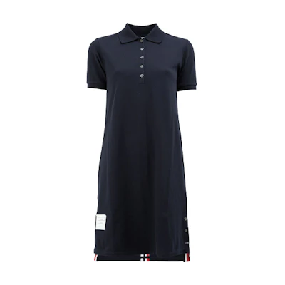 (Women) THOM BROWNE Blue Printed Polo Collar Short Sleeve A-Line Dress. FJD027A-00050-415