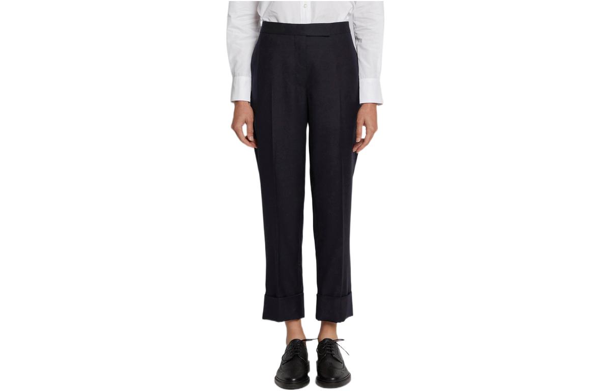 (Women) Thom Browne  Blue Solid Wool Straight-Leg Casual Pants. FTC016A-00626-415 圖 2