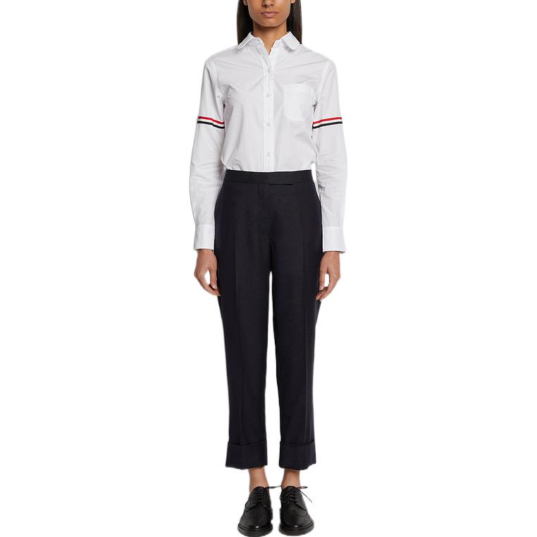 (Women) Thom Browne  Blue Solid Wool Straight-Leg Casual Pants. FTC016A-00626-415 圖 4