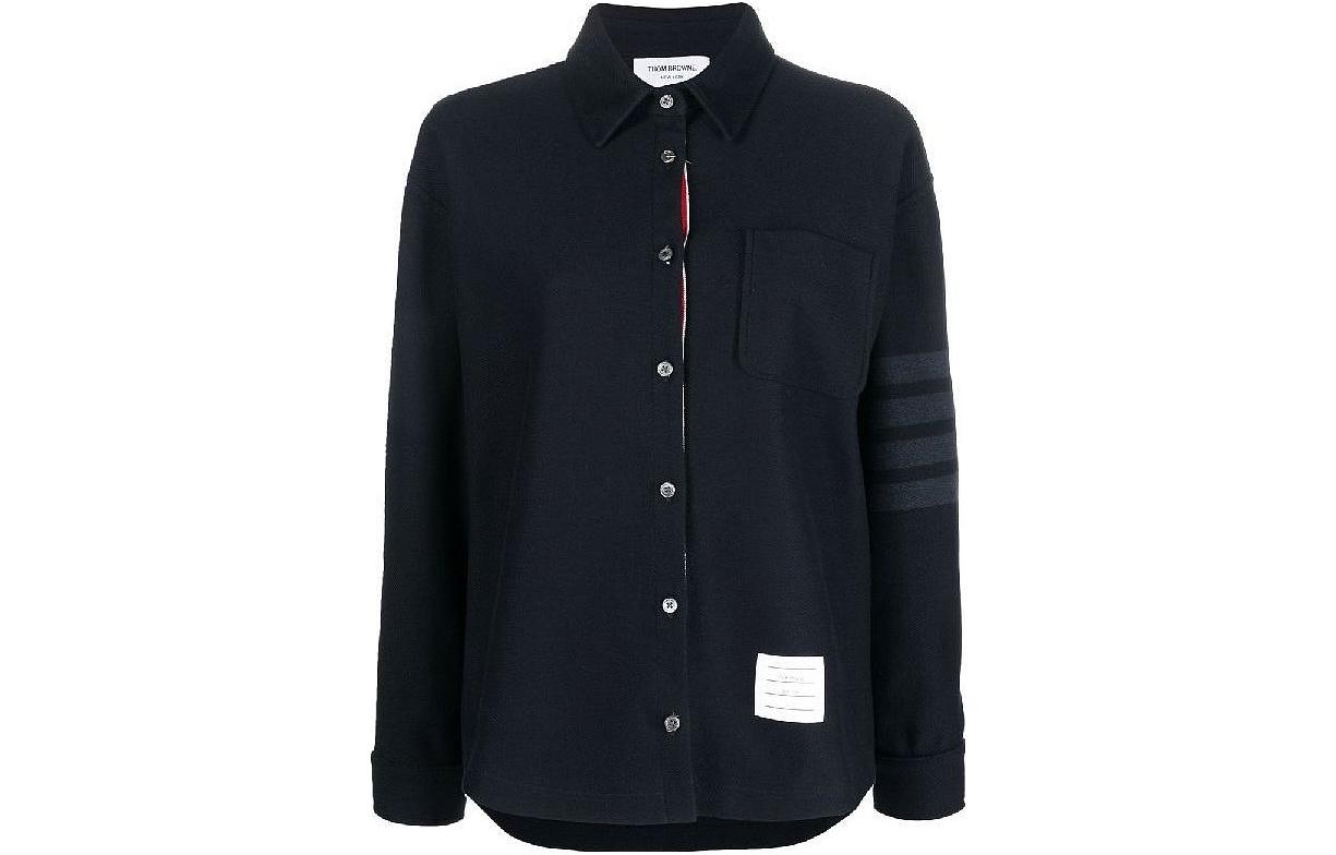 (Women) Thom Browne  Blue Striped Detail Single-Breasted Long Sleeve Shirt FJT247A-06772-415