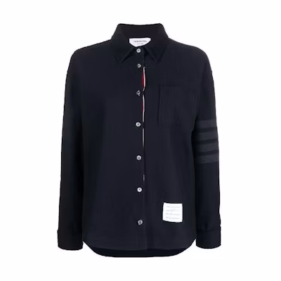 (Women) Thom Browne Blue Striped Detail Single-Breasted Long Sleeve Shirt FJT247A-06772-415