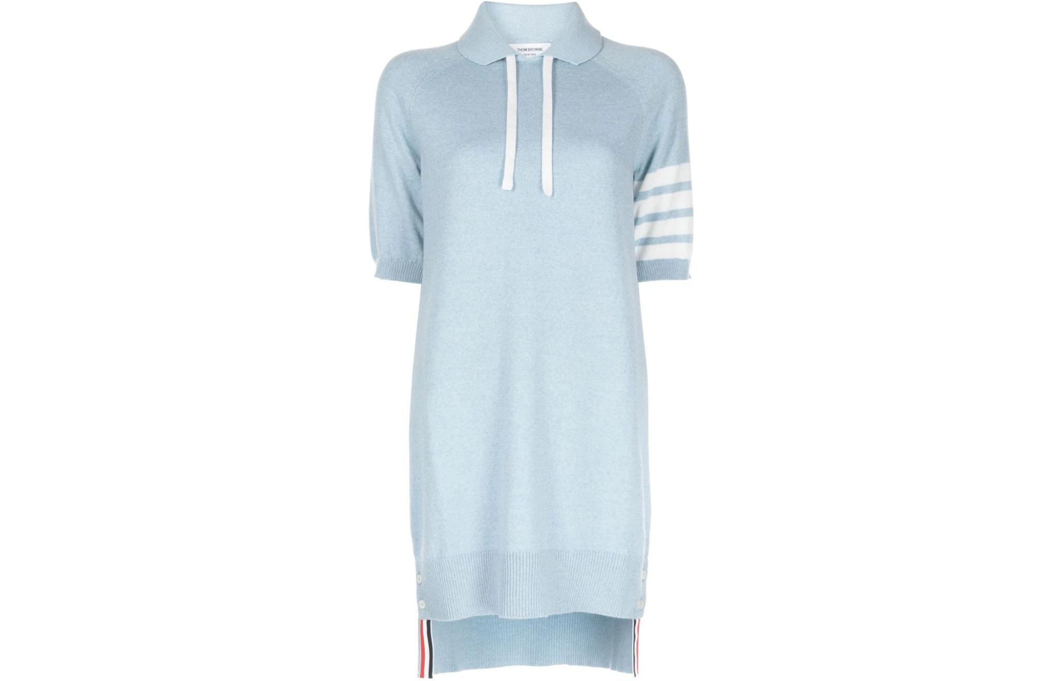 (Women) Thom Browne  Blue Striped Short Sleeve Loose Fit Polo Dress. FKD162A-Y1002-480