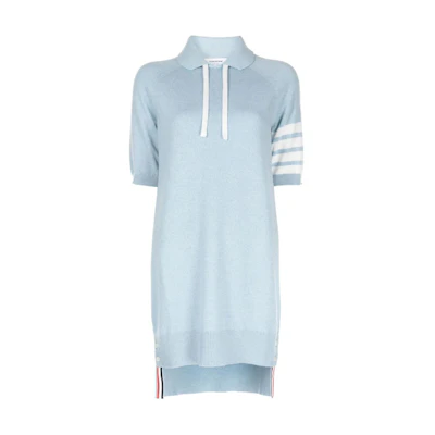 (Women) Thom Browne Blue Striped Short Sleeve Loose Fit Polo Dress. FKD162A-Y1002-480