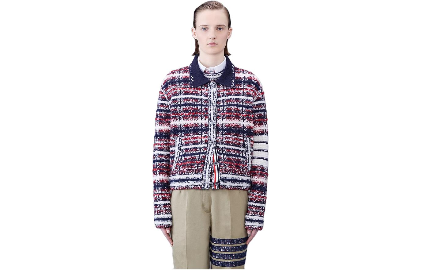 (Women) THOM BROWNE  Casual Checkered Polo Collar Long Sleeve Jacket. FKJ086A-Y9028