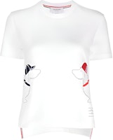 (Women) Thom Browne Chalk White Dog Embroidery Knit Textured Short Sleeve T-Shirt. FJS167EJ0058 (Women) Thom Browne Chalk White Dog Embroidery Knit Textured Short Sleeve T-Shirt. FJS167EJ0058